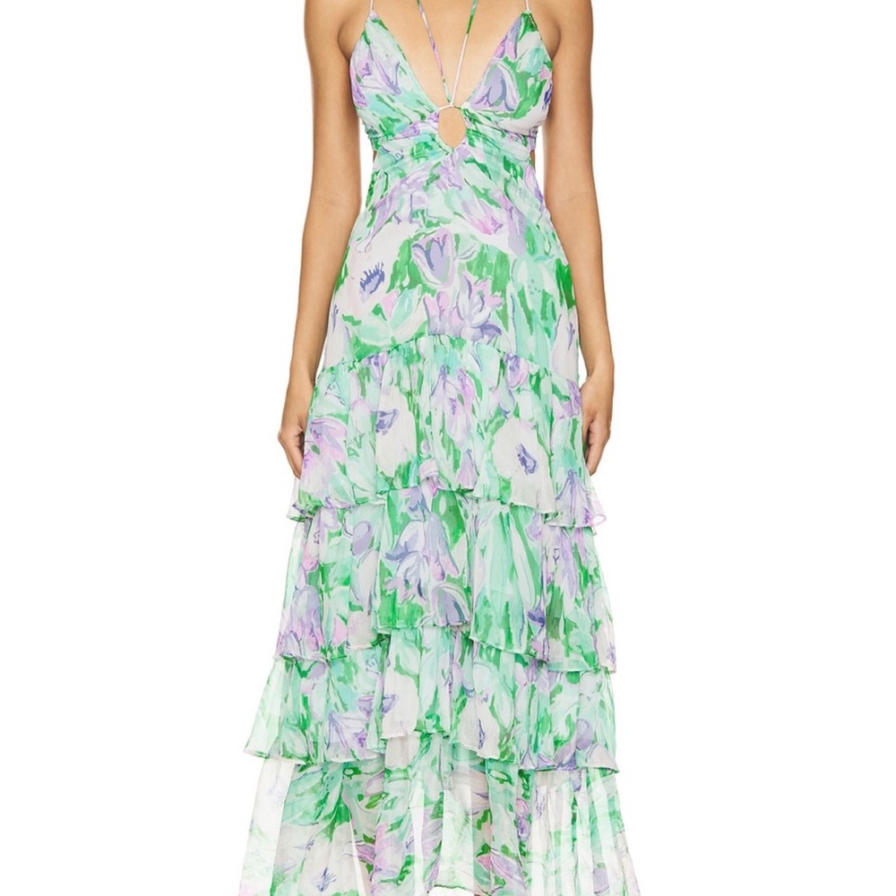 Astr Green and Purple Floral Maxi Dress